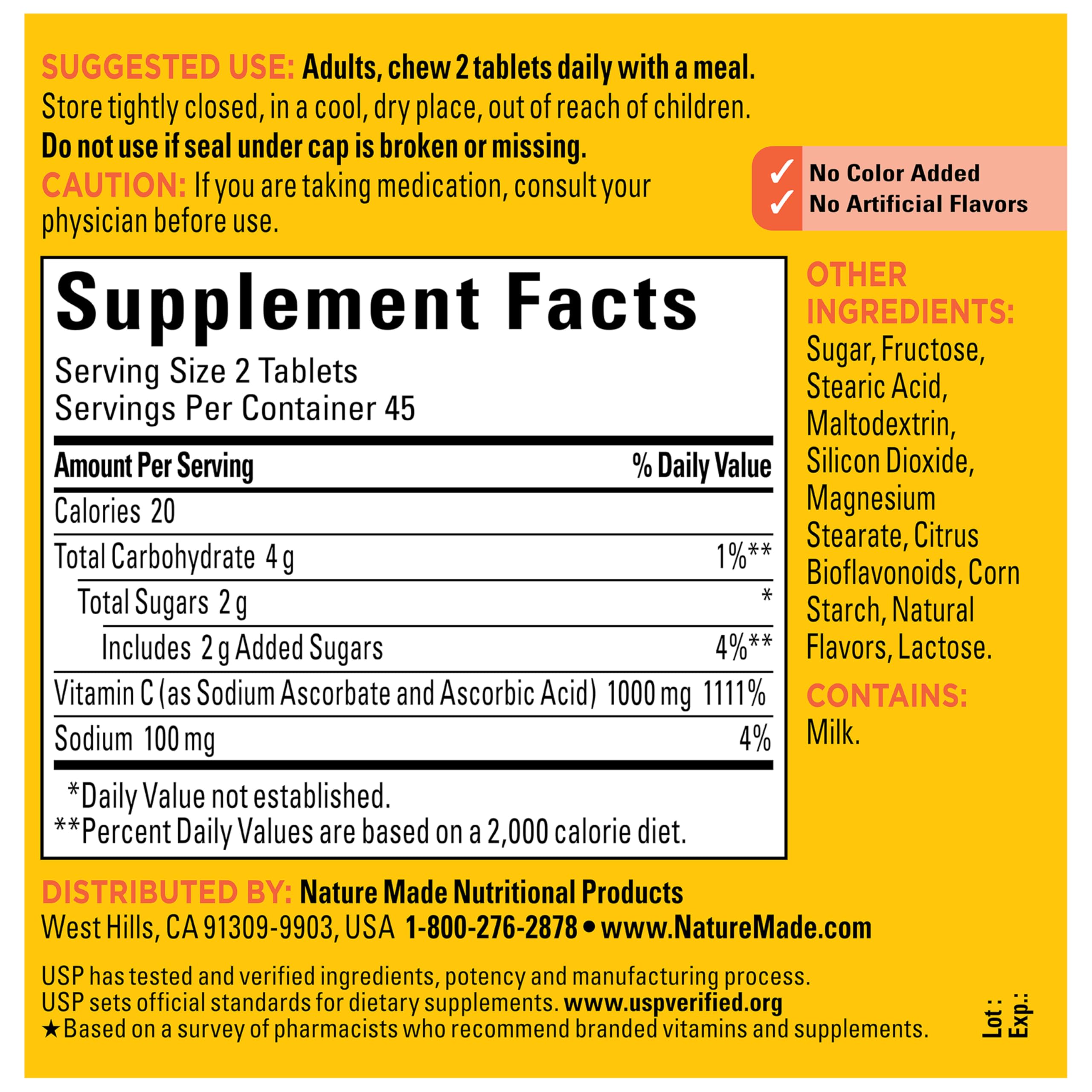 Nature Made Extra Strength Dosage Chewable Vitamin C 1000 mg per serving, Vitamin C Chewable Dietary Supplement for Immune Support, 90 Tablets, 45 Day Supply - Image 8