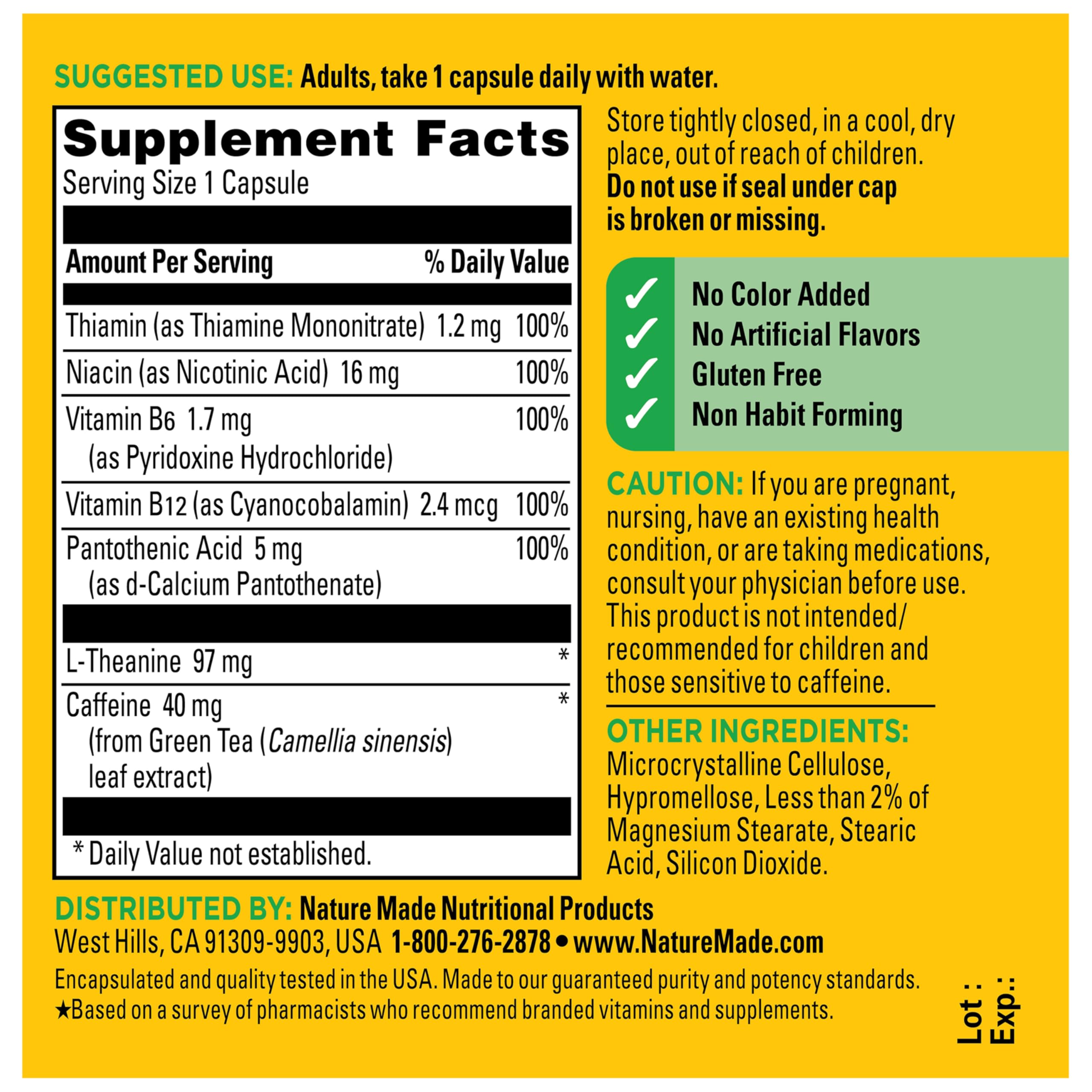 Nature Made Focus Boost Capsules, Green Tea Caffeine + L Theanine, B Vitamins, Fast Acting Focus Supplement, 30 Capsules, 30 Day Supply - Image 7