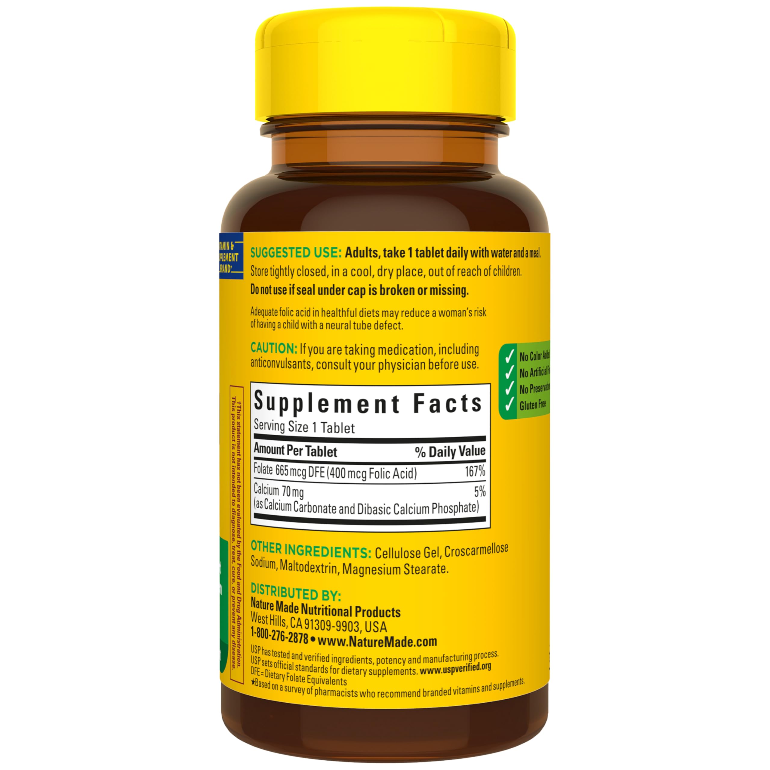 Nature Made Folic Acid 400 mcg (665 mcg DFE) Dietary Supplement for Nervous System Function, Folic Acid Supplements for Women and Men, 250 Tablets, 250 Day Supply - Image 7