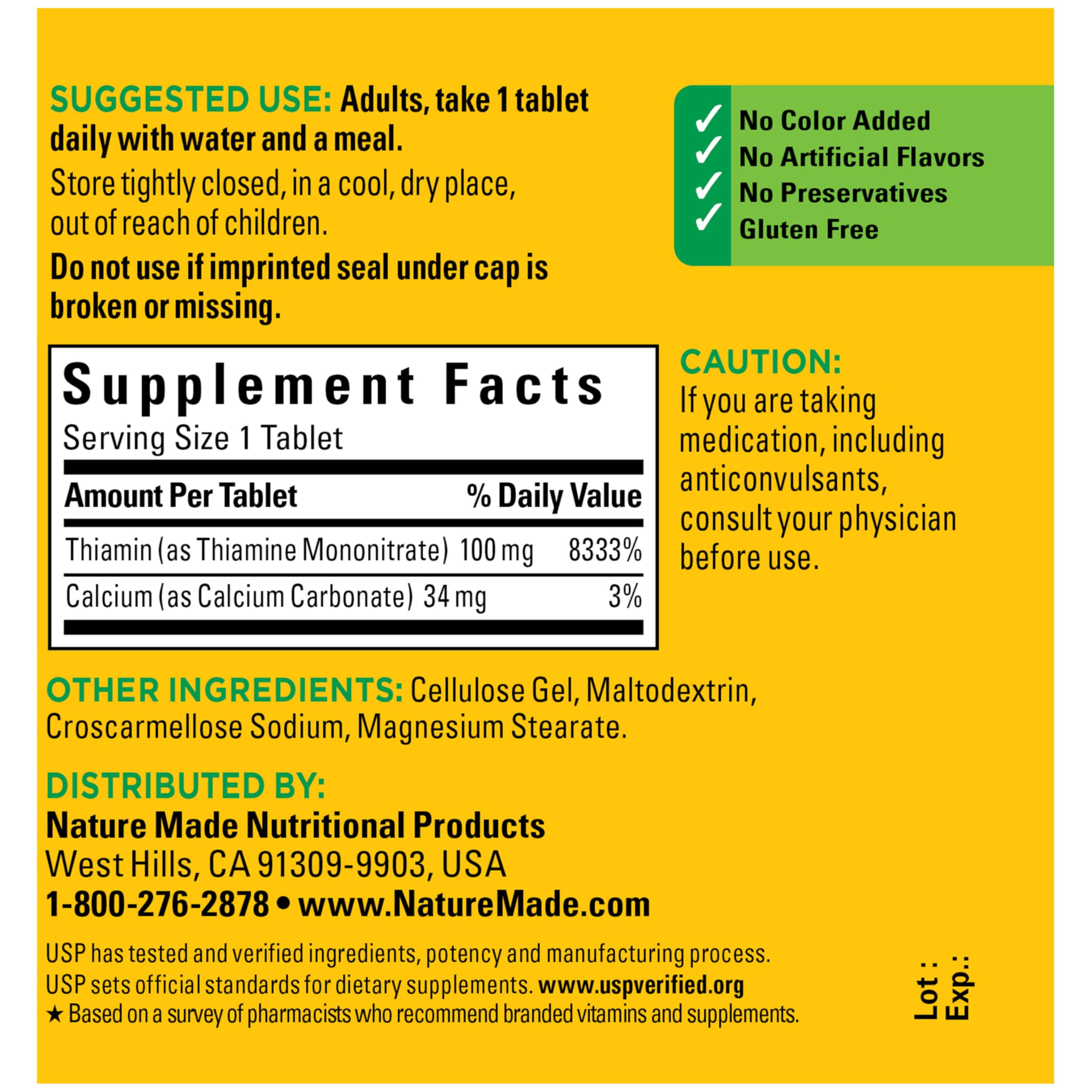 Nature Made Vitamin B1 100mg, Thiamine B1 Supplement for Energy Metabolism Support, 100 Tablets, 100 Day Supply - Image 6