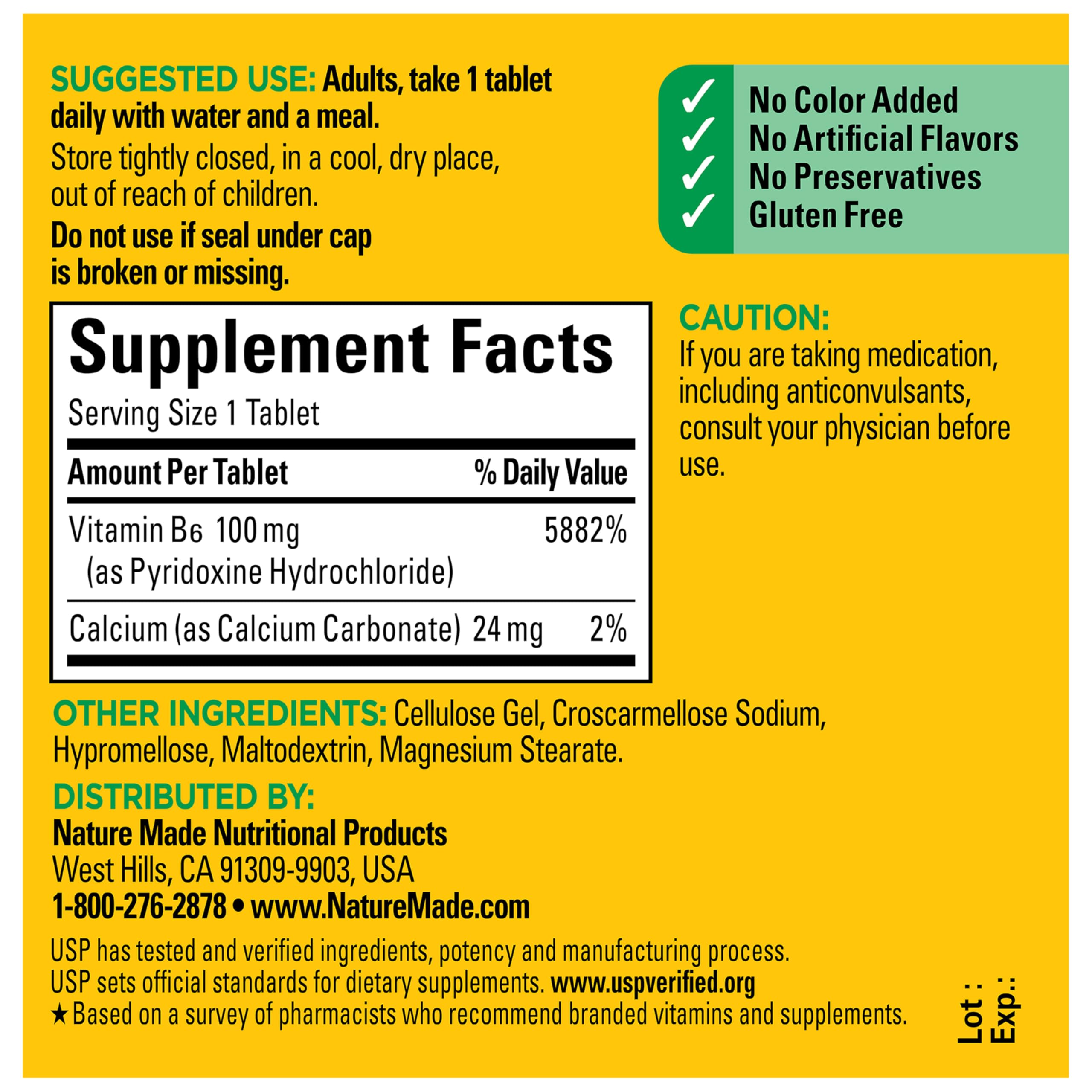 Nature Made Vitamin B6 100mg, B6 Vitamins for Energy Metabolism Support, 100 Tablets, 100 Day Supply - Image 6
