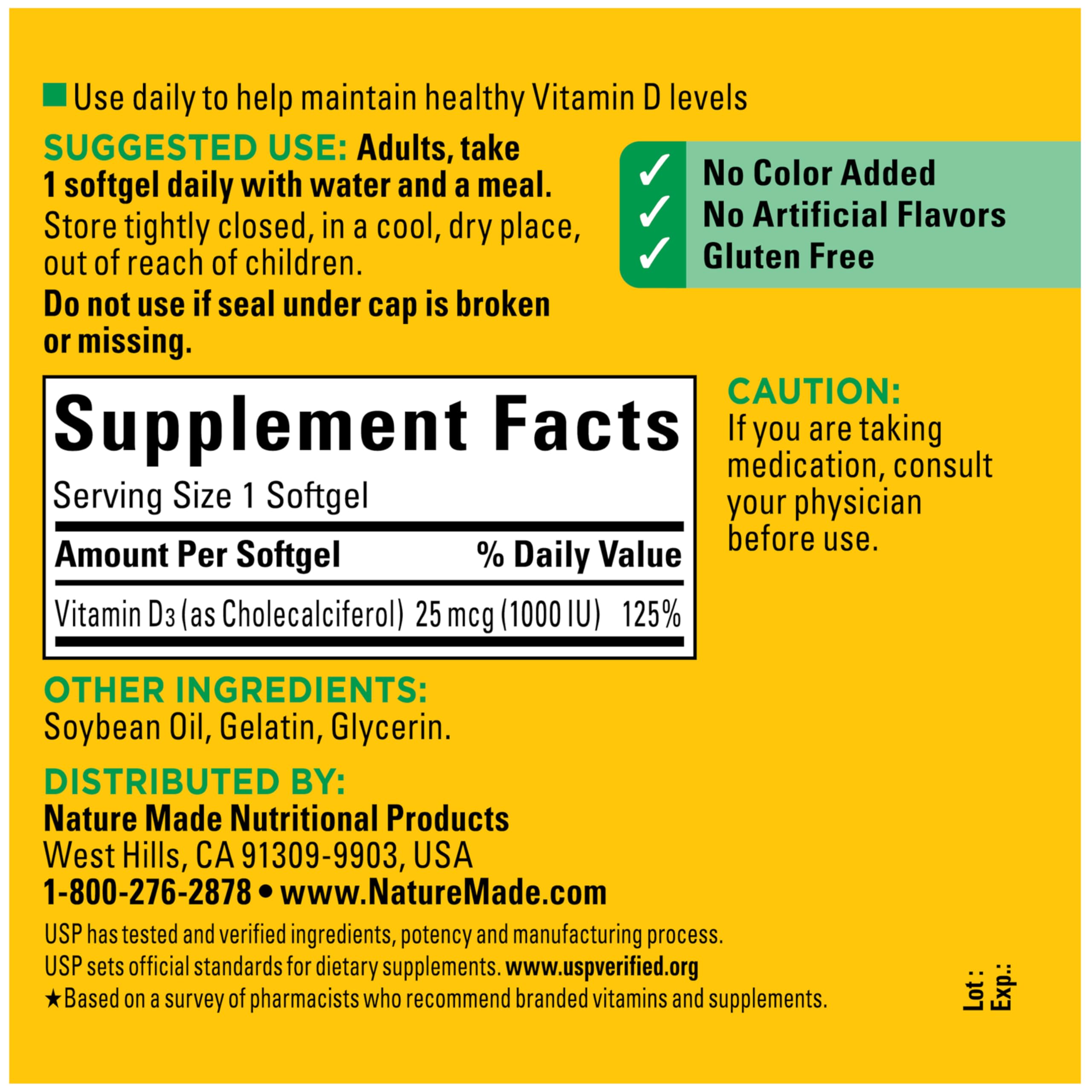Nature Made Vitamin D3 1000 IU (25 mcg), Vitamin D Supplement for Bone, Teeth, Muscle and Immune Health Support, 300 Softgels, 300 Day Supply - Image 6