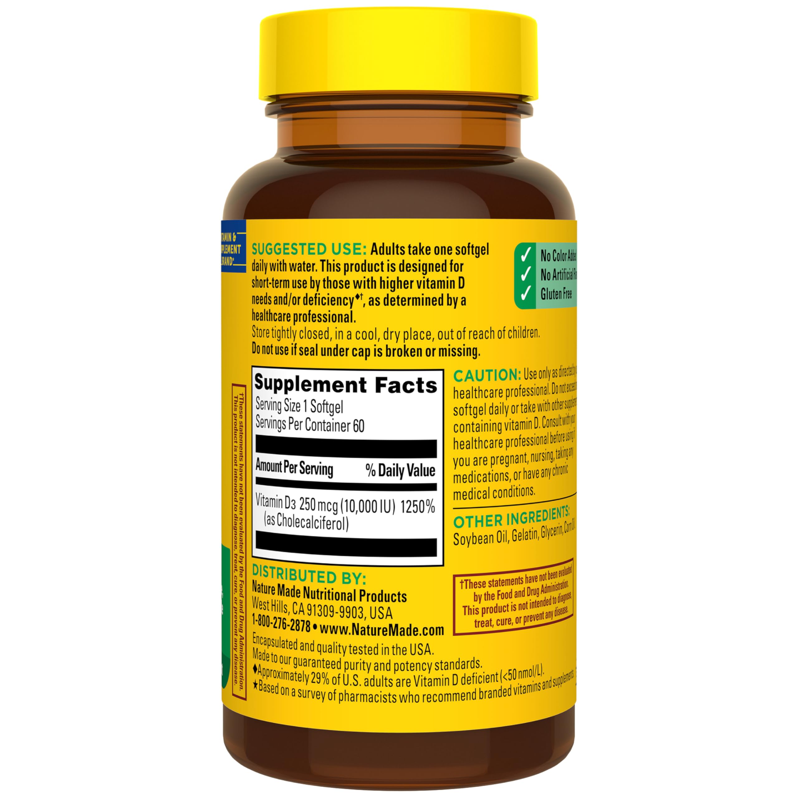 Nature Made Vitamin D3 10000 IU (250 mcg) Maximum Strength, Vitamin D Supplement for Bone and Immune Health Support, 60 Softgels, 60 Day Supply - Image 8
