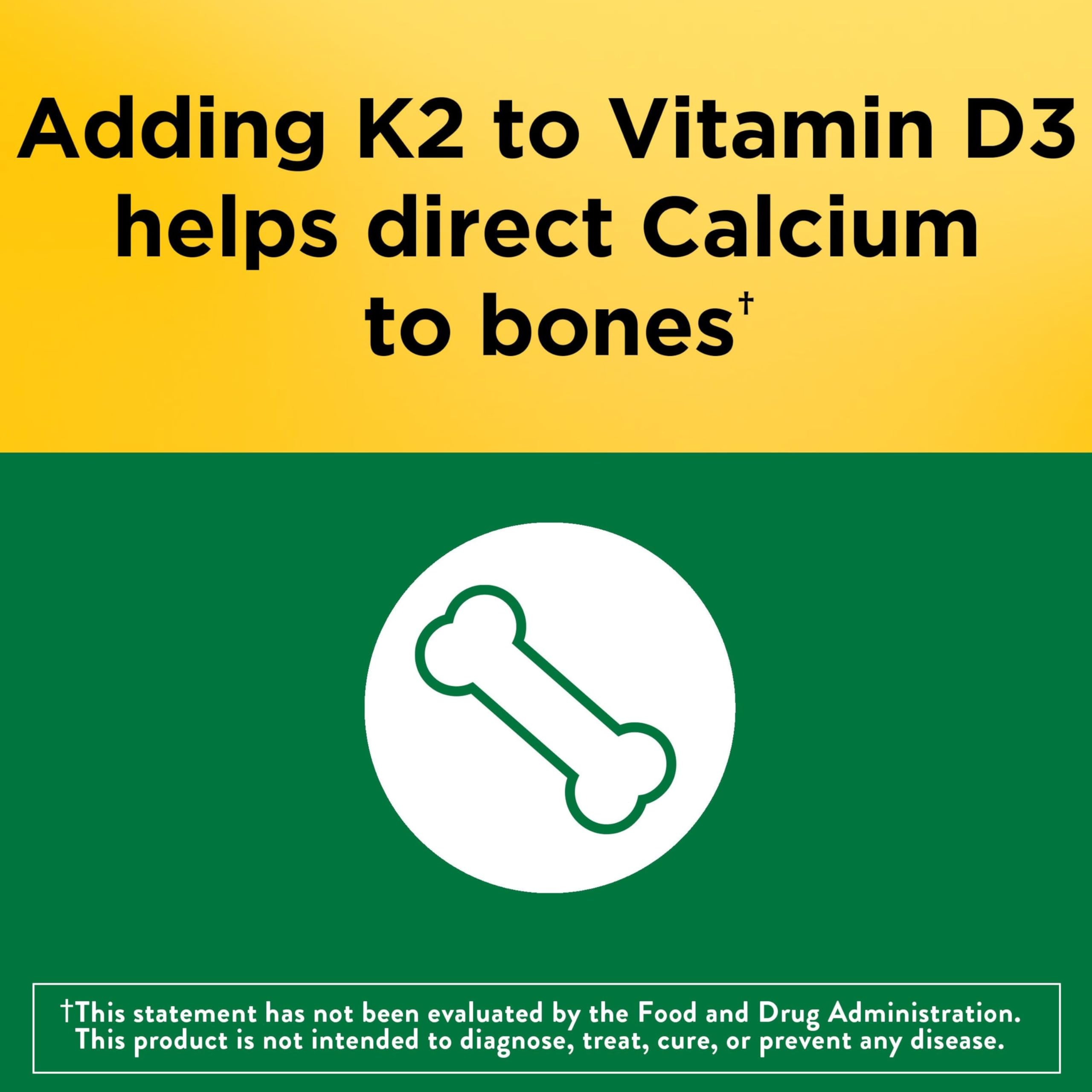 Nature Made Vitamin D3 K2 Supplement, 5000 IU (125 mcg) Vitamin D for Bone, Teeth, Muscle and Immune Support, 30 D3 and K2 Softgels, 30 Day Supply - Image 3