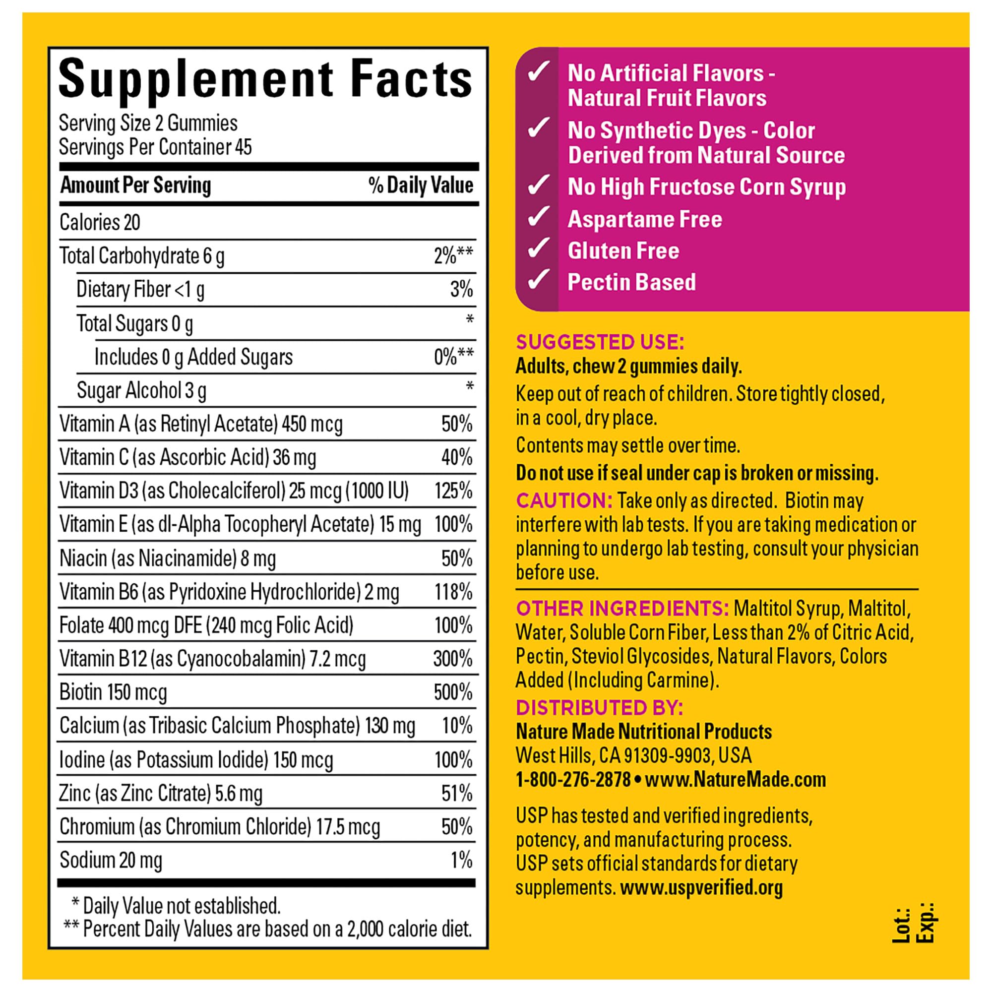 Nature Made Zero Sugar Multivitamin Women's Gummies, Bone & Immune Support, Aspartame Free, 90 Sugar Free Multivitamin Gummies, 45 Day Supply - Image 7
