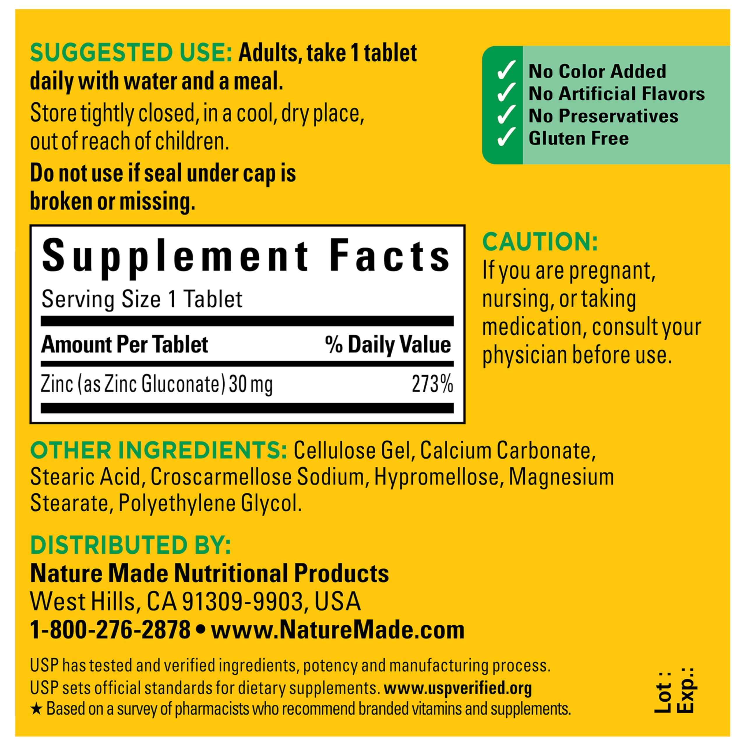 Nature Made Zinc 30 mg, Zinc Supplements for Men & Women, Dietary Supplement for Immune Health and Antioxidant Support, 100 Tablets, 100 Day Supply - Image 7